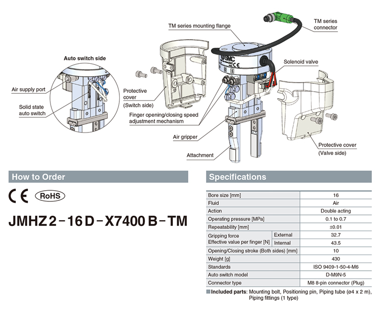 Tay gắp khí nén SMC cho Cobot JMHZ2-X7400B-TM OMRON dòng TM