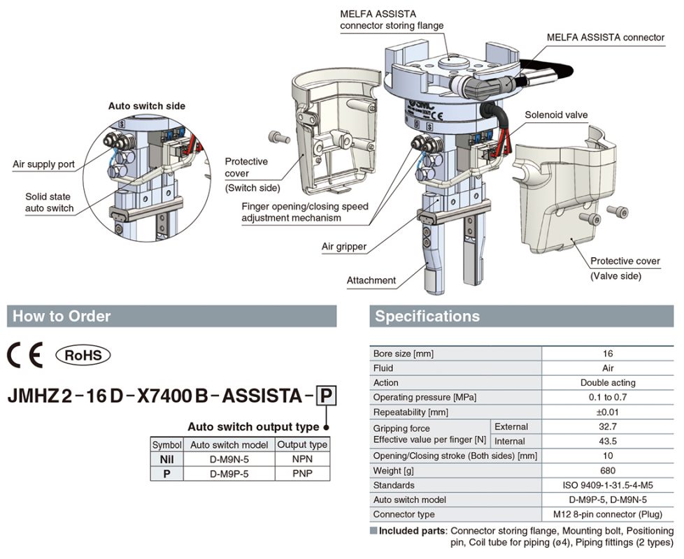 Tay gắp khí nén SMC cho Cobot Mitsubishi Electric dòng MELFA ASSISTA