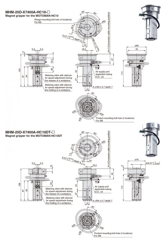 Tay gắp nam châm SMC cho Cobot mã MHM-X7400A-HC10／HC10DT của YASKAWA