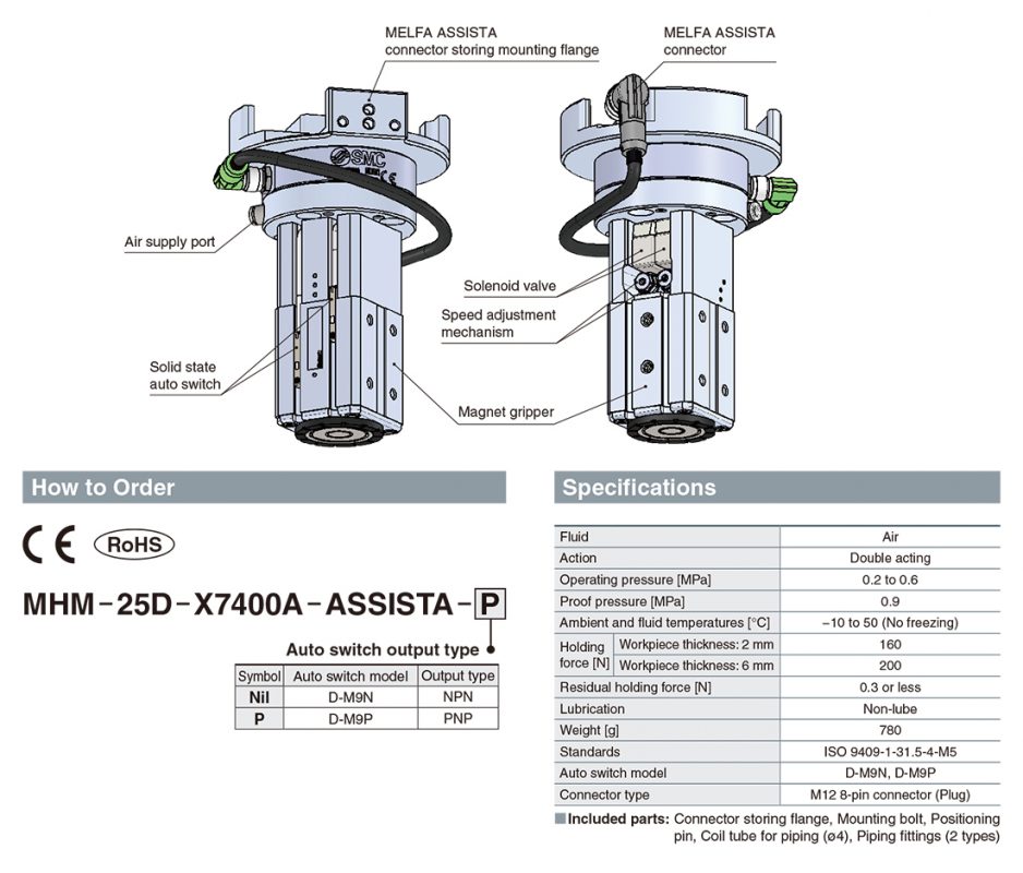 Tay gắp nam châm SMC cho Cobot Mitsubishi Electric mã MHM-X7400A-ASSISTA dòng MELFA ASSISTA