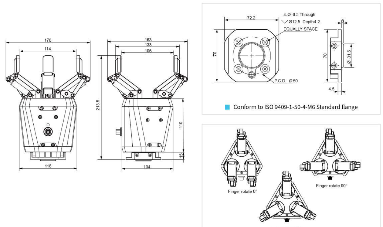 Tay gắp điện 3 ngón cho Cobot mã DH-3 của DH-ROBOTICS